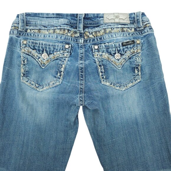Miss Me Jeans Mid Rise Easy Boot Cut Faux Flap Size 30x29 READ Stretch Med Wash - Picture 6 of 16
